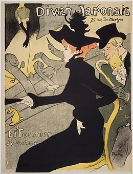Divan Japonais; by Henri de Toulouse-Lautrec; 1893–1894; Crayon, brush, spatter and transferred screen lithograph.