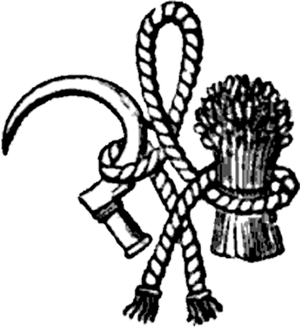 The heraldic badge of the Hastings family, with the so-called "Hastings knot" entwining a Hungerford sickle and a Peverell garb HungerfordKnot.png