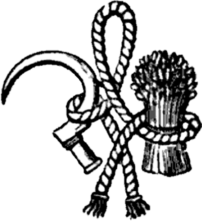 The heraldic badge of the Hastings family, with the so-called "Hastings knot" entwining a Hungerford sickle and a Peverell garb