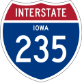 24 x 24 in (600 x 600 mm) Iowa Interstate shield, made to the specifications of the sign drawing. Uses the Roadgeek 2005 fonts. (United States law does not permit the copyrighting of typeface designs, and the fonts are meant to be copies of a U.S. Government-produced work anyway.) Colors are from [3] (Pantone Red 187 and Blue 294), converted to RGB by [4]. The outside border has a width of 1 (1 mm) and a color of black so it shows up; in reality, signs have no outside border.