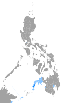 Una mappa che rappresenta la diffusione della lingua zamboangueña nelle Filippine