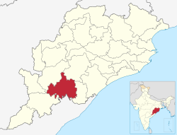 Rayagadan piirikunta Odishan kartalla.