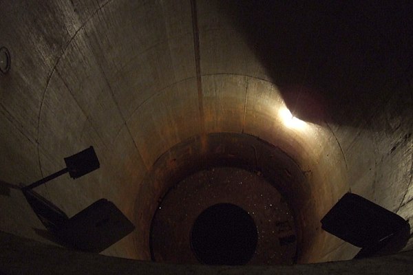 Inside the underground R-12U launching silo in Plokštinė missile base, Lithuania