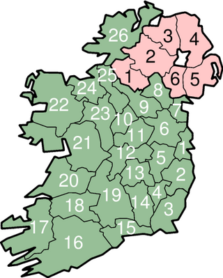 Mapa de los condaos d'Irlanda