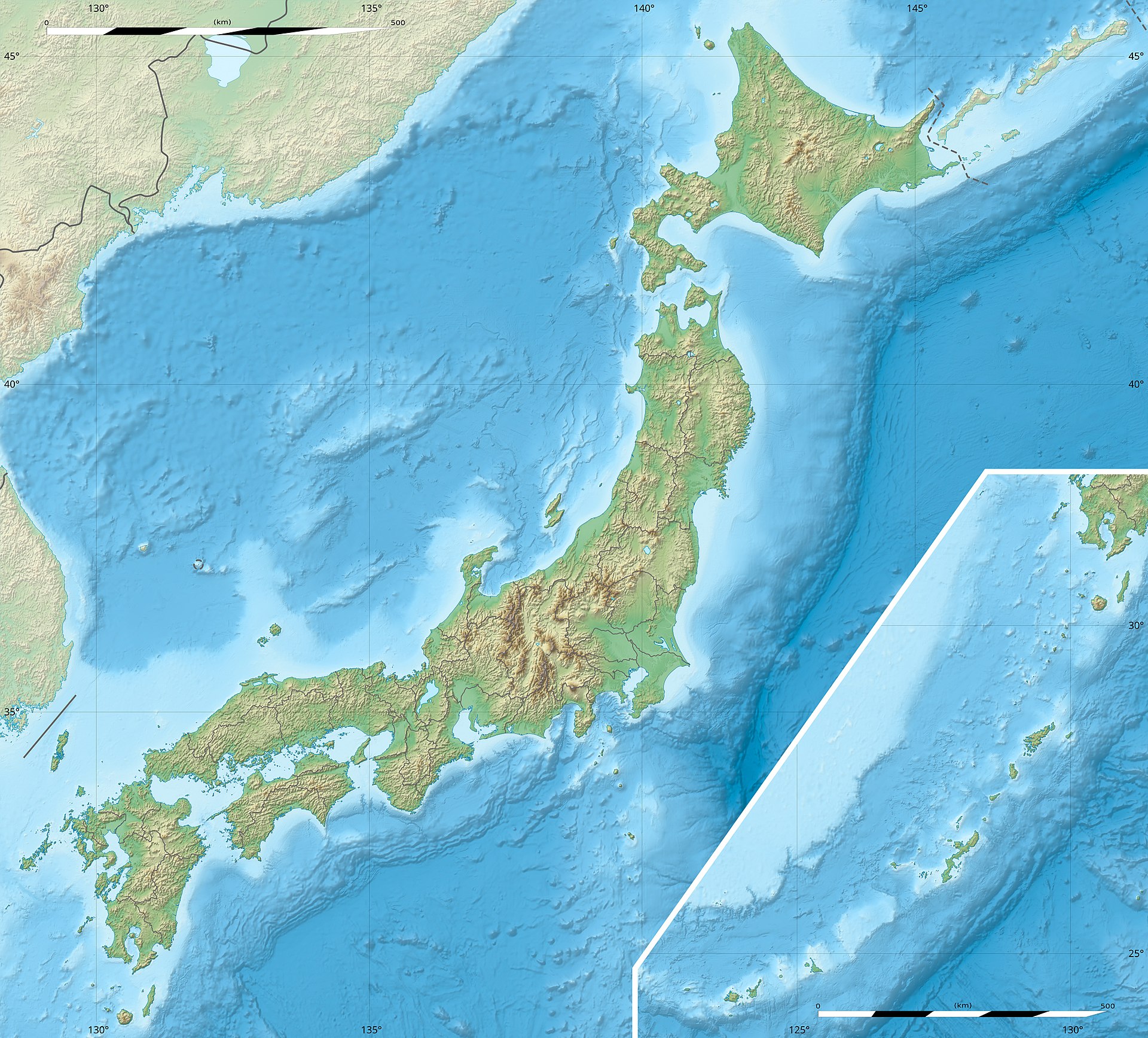 海底地形図 (GEBCO 2021)に見る釧路海底谷。上部中央の釧路川河口沖から海底斜面を下り右下の千島海溝に至る。