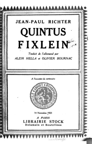 File:Jean Paul - Vie de Quintus Fixlein, trad. Hella et Bournac, 1925.djvu