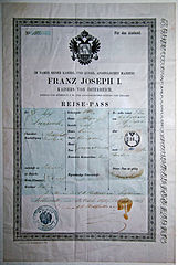 Austro-Hungarian Empire passport issued in Bohemia in 1871.