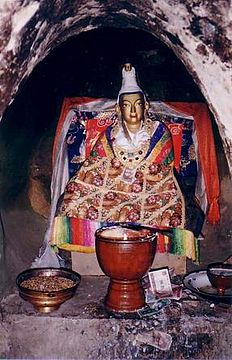 King Songsten Gampo's statue in his meditation cave at Yerpa.jpg