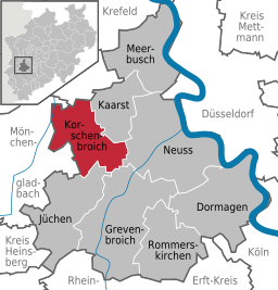 Läget för staden Korschenbroich i Rhein-Kreis Neuss