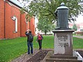 Statue of bishop Esaias Tegnér, near Växjö cathedral. Mapping weekend participants: Eriso, Agneta