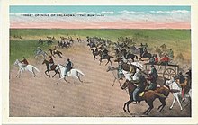 Painting depicting the land rush in Oklahoma, 1889. Land Rush. Oklahoma, 1889.jpg