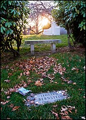 Bernstein's grave in Green-Wood Cemetery Leonard Bernstein Grave, Sunset, Green-Wood Cemetery.jpg