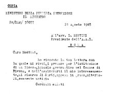 Correspondence between Guido Gonella and Ludovico Montini regarding the establishment of the high school-gymnasium in Bivona Liceobivonadoc.jpg
