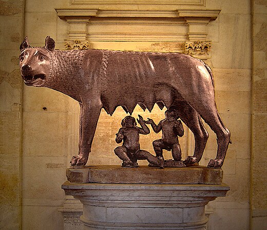 Romulus and his brother, Remus, with the she-wolf. Romulus is credited with creating the patrician class.