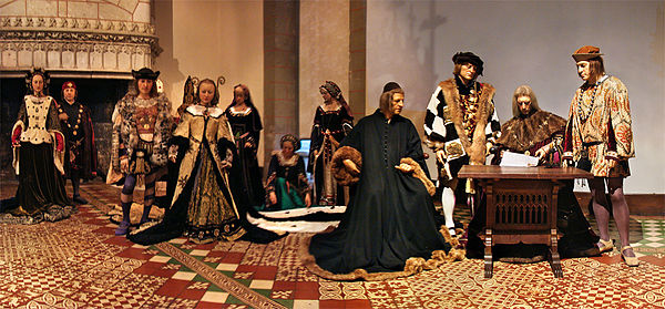Waxwork reenactment from the marriage of Duchess Anne of Brittany and King Charles VIII of France in the "marriage hall" of the Château de Langeais.