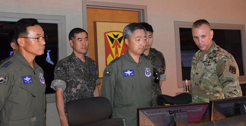 File:Lt. Gen. Wang Keun Lee, center, commander, Republic of Korea Air Force Operations, and members of his staff follow, Col. Mark Holler, commander, 35th Air Defense Artillery Brigade.jpg