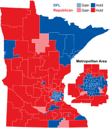 Seat gains and holds by party 2020 Minnesota House gains.svg