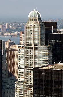 Roof of CitySpire, which caused controversy for making a "whistling" sound in its early years Manhattan North-West, NYC cropped.jpg