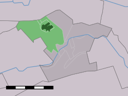 Montfoort munitsipalitetidagi Linschoten shahar markazi (to'q yashil) va statistik tuman (och yashil).