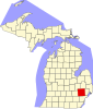 Map of Michigan highlighting Oakland County Map of Michigan highlighting Oakland County.svg