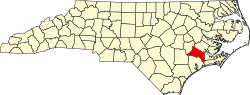 Karte von Jones County innerhalb von North Carolina