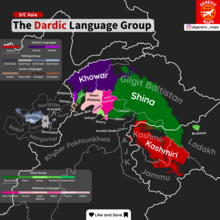 Map showcasing the areas where each Dardic language is spoken Map of the Dardic Languages.png