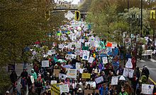 Protesters marching south along Naito Parkway March For Science PDX (34250021585).jpg