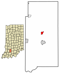 Location of Dover Hill in Martin County, Indiana.