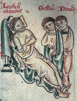 Llywelyn (left) with his sons, Gruffudd (centre) and Dafydd (right)