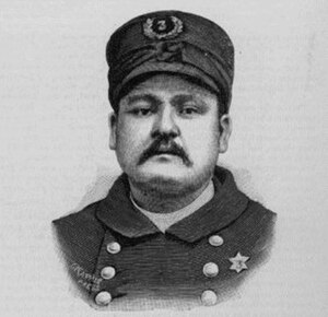 Engraving of police officer Mathias J. Degan, who was killed by the bomb blast