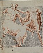 Dessin représentant le combat entre un homme et un centaure.
