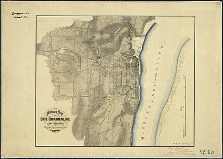 Map of Cape Girardeau and vicinity, showing location of its forts (September 1865).