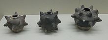 Ming dynasty exploding pottery caltrops. From Jizhou District, Tianjin. Ming exploding caltrops (1).jpg