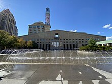 Mississauga Civic Centre, completed in 1987 Mississauga City Hall 2021.jpg