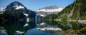 Mount Niobe (left) and Lydia Mountain reflected in Lake Lovely Water