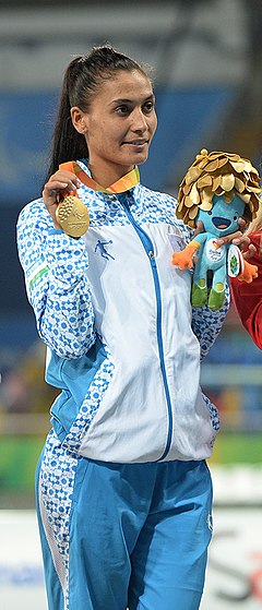 Nozimakhon Kayumova. Athletics at the 2016 Summer Paralympics – Women's javelin throw F13 16 (cropped).jpg