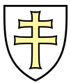 white shield with gold cross