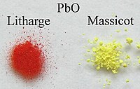 A pinch of red powder (litharge) and a pinch of a yellow powder (massicot)