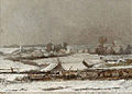 Π. Πανταζής, Χιονισμένο χωριό (π. 1878). Λάδι σε μουσαμά, 31 εκ. x 41 εκ. Ιδιωτική συλλογή.