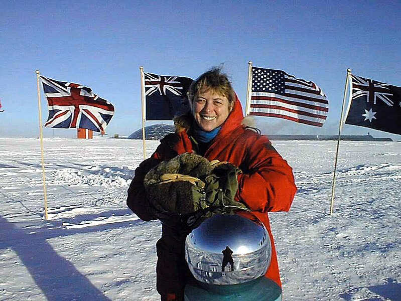 File:Physician Jerri Nielsen at the ceremonial South Pole marker.jpg