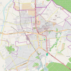 Mapa konturowa Piaseczna, w centrum znajduje się punkt z opisem „Lamina SA”