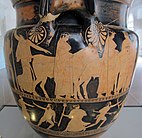 Ancient Greek art depicting oxen Pittore di kleophon, cratere con processioni per apollo delfico e per efeso in olimpo, 430 ac. ca, tomba 57C v.pega 03.JPG