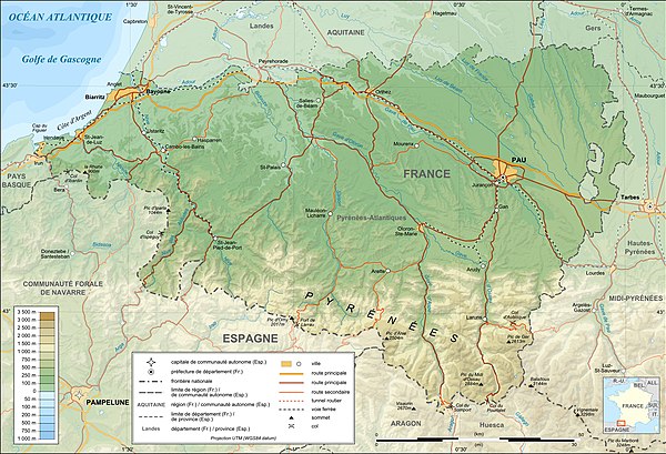 Carte topographique des Pyrénées-Atlantiques.