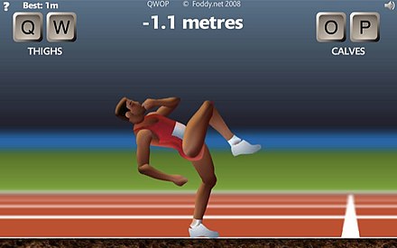 QWOP's title refers to the four keyboard keys used to move the muscles of the sprinter avatar