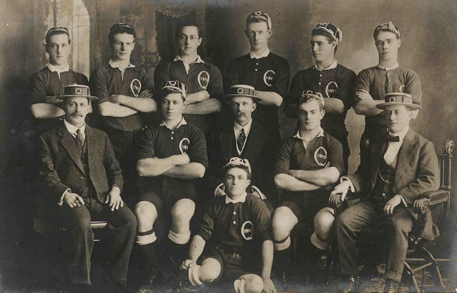 1913 Qld Rep Rugby: Pat Murphy, Jimmy Flynn (2nd row 2nd from right), M J McMahon, R McManus, Hugh Flynn (Back row 3rd from right), Vin Carmichael, To
