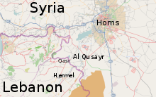Map of Al-Qusayr and its environs. The Al-Qusayr offensive was reportedly orchestrated by Soleimani. Qusayr map.svg