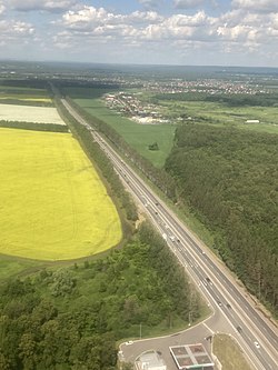 R240 Federal Highway (Russia) and Iskino (in right) from a passenger plane