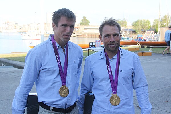 Lightweight double sculls gold medalists Mads Rasmussen and Rasmus Quist Hansen.