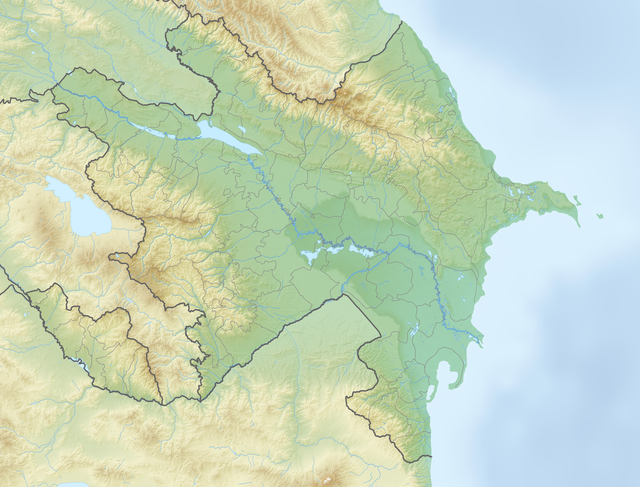 Mapa konturowa Azerbejdżanu, po prawej znajduje się punkt z opisem „miejsce bitwy”