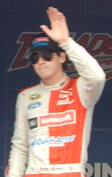 Ryan Blaney, shown here in 2015, won the Rookie of the Year honors. Ryan Blaney at Talladega 01 (cropped).JPG